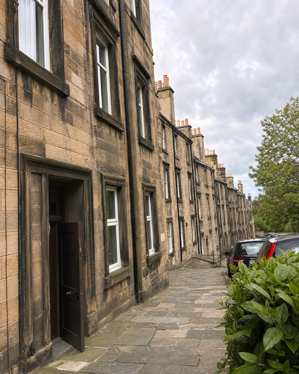 A street of stone tenement flats in Edinburgh